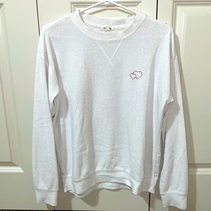 White Crewneck Sweater with Hearts